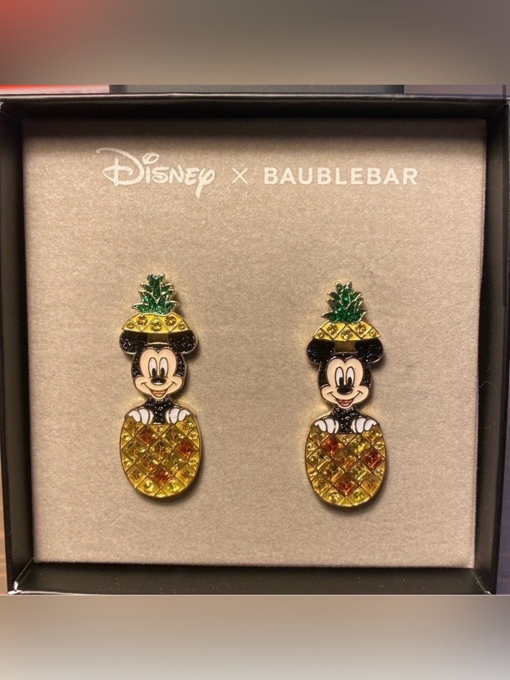 BaubleBar Disney Mickey Mouse Pineapple Earrings NWT Tropical Summer Rhinestone